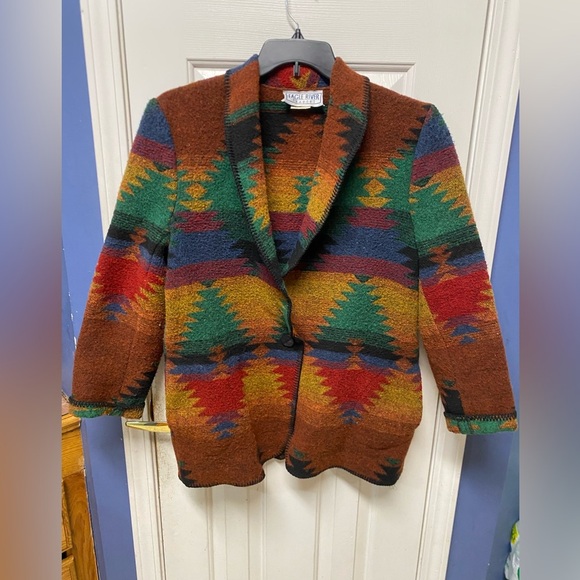 Vintage Eagle River Traders Aztec Blazer Jacket Wool Blend Size 8 multicolor - Picture 1 of 8